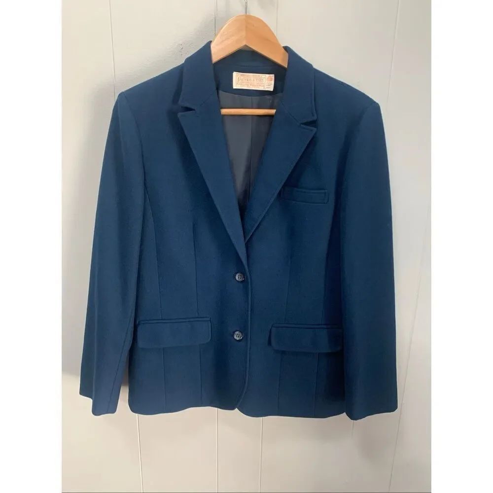 Pendleton Womens Navy Blue 100% Wool Blazer
